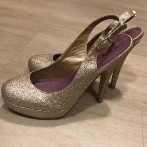 Madden Girl Sookiee Gold Glitter Slingback Heels
